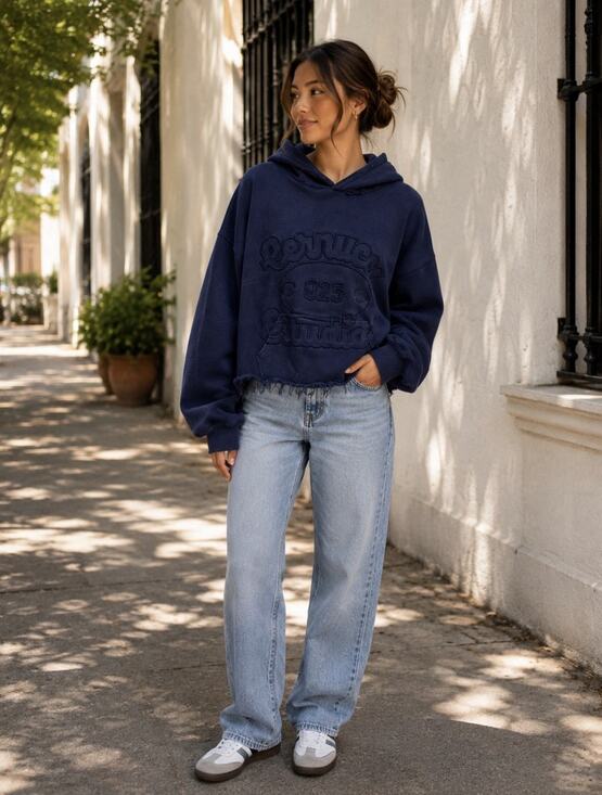 Cernucci Tops - Cernucci Blue Logo Cropped Hoodie Kanga Pockets Distressed Sz M